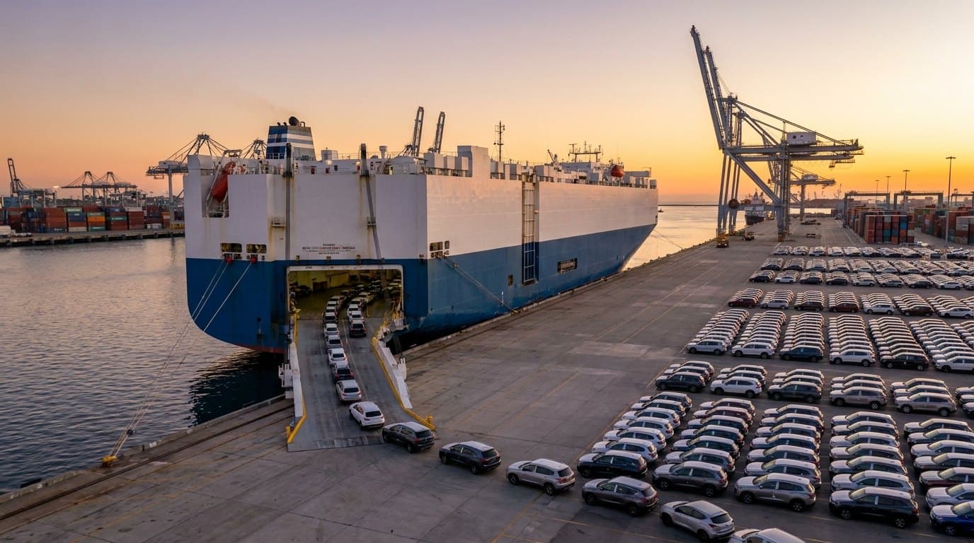 Port of Long Beach container terminal at sunset